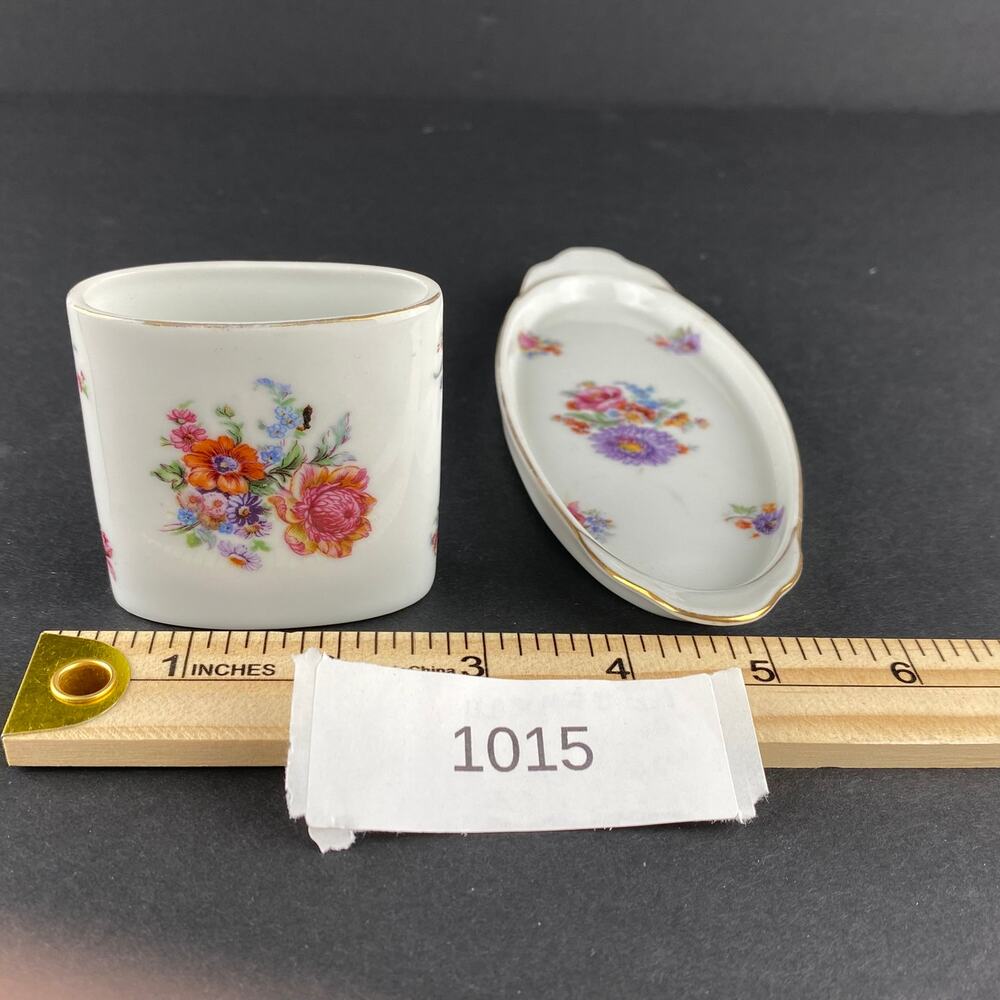 Floral porcelain serving tray Floral porcelain dish with crest motif
